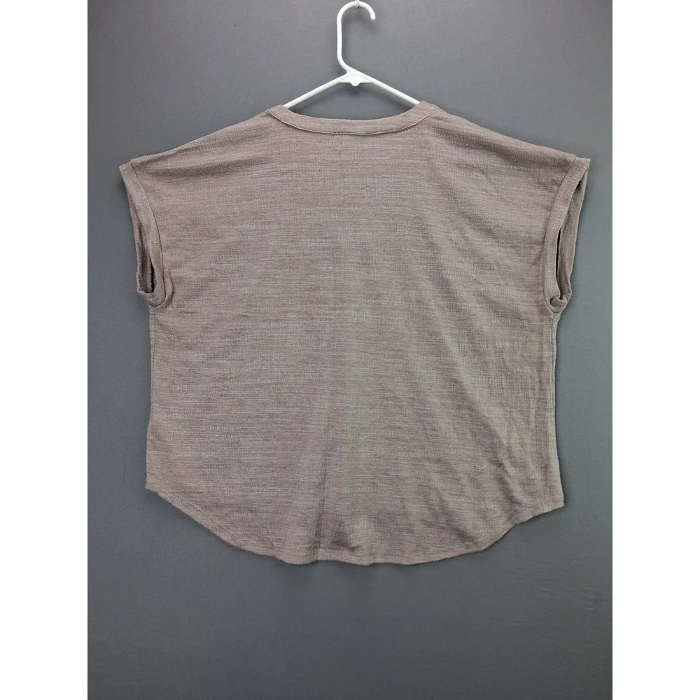 Cable & Gauge Top Embroidered Split Neck XL Mauve Taupe Short Sleeve Boho Blouse - Picture 6 of 6